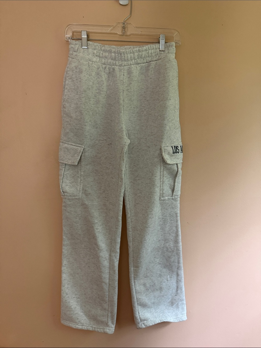 Wide Leg Cargo Sweatpants in Light Heather Gray